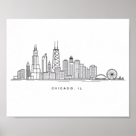 Chicago IL Cityscape Illustration ポスター