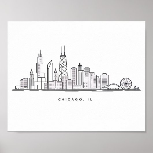 Chicago IL Cityscape Illustration ポスター (正面)