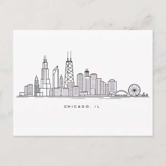 Chicago IL Cityscape Illustration ポストカード (正面)