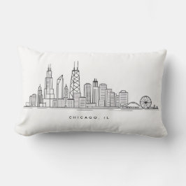 Chicago IL Cityscape Illustration ランバークッション