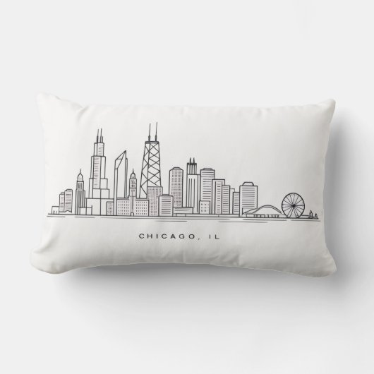 Chicago IL Cityscape Illustration ランバークッション (正面)