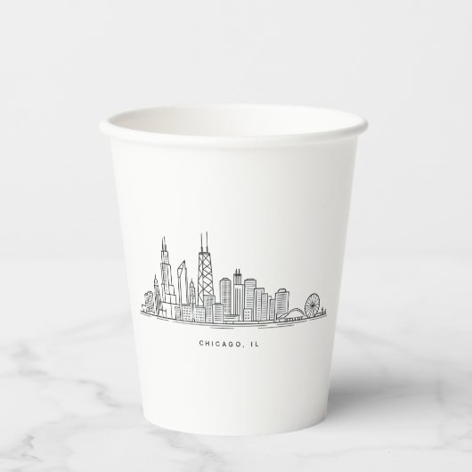 Chicago IL Cityscape Illustration 紙コップ (正面)