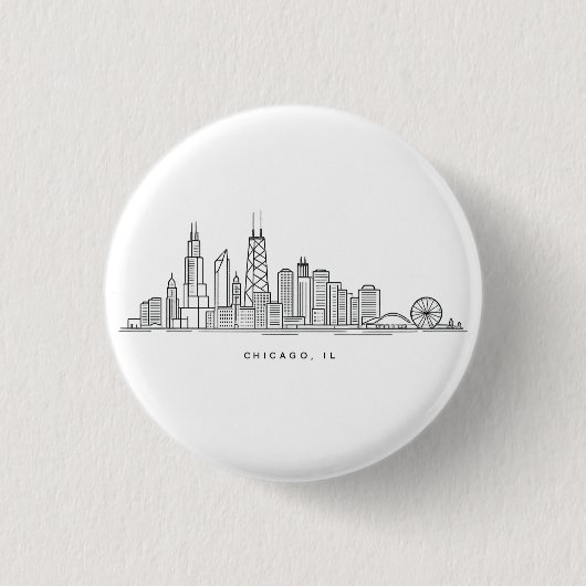 Chicago IL Cityscape Illustration 缶バッジ (正面)
