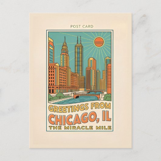Chicago IL Miracle Mile Retro  ポストカード (正面)