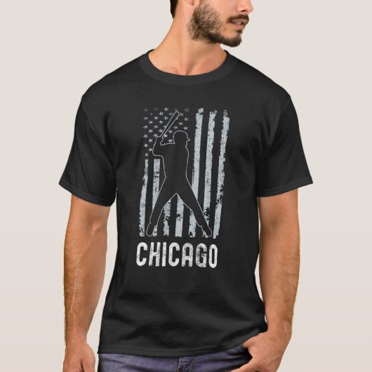 Chicago Illinois American Flag Baseball Weathered_ Tシャツ (正面)