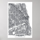 Chicago, Illinois | Black and White City Map ポスター (正面)