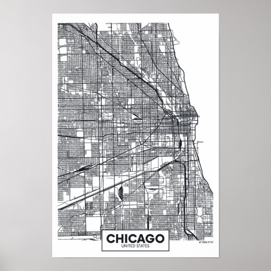 Chicago, Illinois | Black and White City Map ポスター (正面)