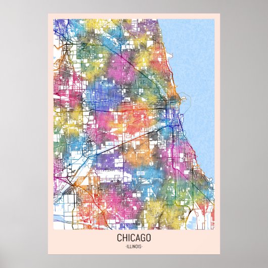 Chicago Illinois City Map ポスター (正面)