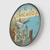 Chicago Illinois Lakefront Skyline ラージ壁時計 (傾斜)