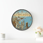 Chicago Illinois Lakefront Skyline ラージ壁時計 (ホーム)