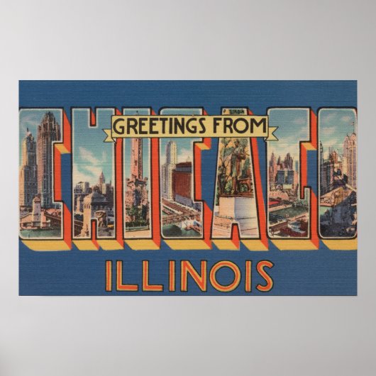 Chicago, Illinois - Large Letter Scenes ポスター (正面)