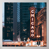 Chicago Illinois Neon Sign At Night ポスター (正面)