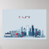 Chicago, Illinois | Red, White and Blue Skyline ポスター (正面)