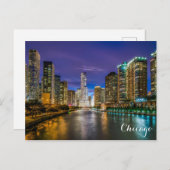 Chicago Illinois River Skyline at Night写真 ポストカード (正面/裏面)