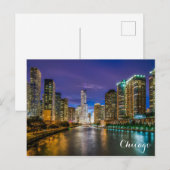 Chicago Illinois River Skyline at Night写真 ポストカード (正面/裏面)