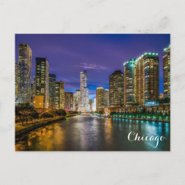 Chicago Illinois River Skyline at Night写真 ポストカード