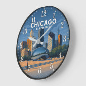 Chicago Illinois Skyline ラージ壁時計 (傾斜)