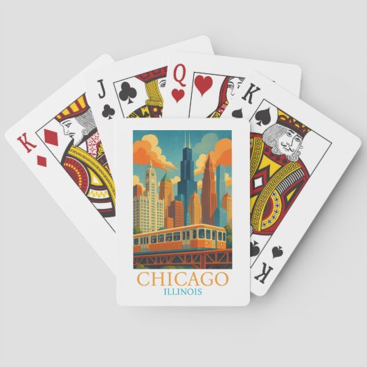 Chicago Illinois Skyline Vintage Art Travel トランプ (裏面)