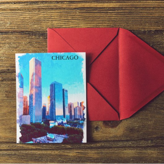 Chicago Illinois Watercolor Illustration ポストカード