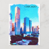 Chicago Illinois Watercolor Illustration ポストカード (正面)
