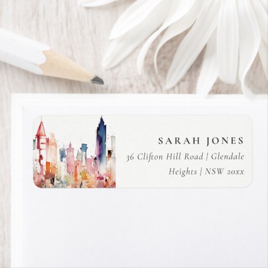 Chicago Illinois Watercolor Landscape Address ラベル (インサイチュ)