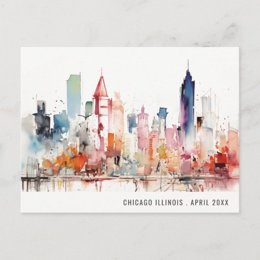 Chicago Illinois Watercolor Landscape Travel ポストカード (正面)