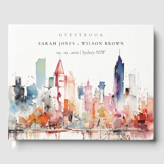 Chicago Illinois Watercolor Landscape Wedding ゲストブック (正面)