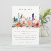 Chicago Illinois Watercolor Landscape Wedding サンキューカード (スタンド正面)