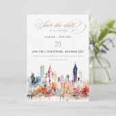 Chicago Illinois Watercolor Landscape Wedding セーブザデート (スタンド正面)