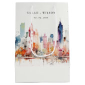 Chicago Illinois Watercolor Landscape Wedding ミディアムペーパーバッグ (裏面)