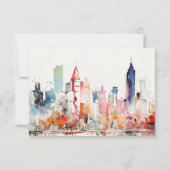 Chicago Illinois Watercolor Landscape Wedding 出欠カード (裏面)