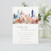 Chicago Illinois Watercolor Landscape Wedding 出欠カード (スタンド正面)