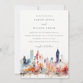 Chicago Illinois Watercolor Landscape Wedding 招待状 (正面)