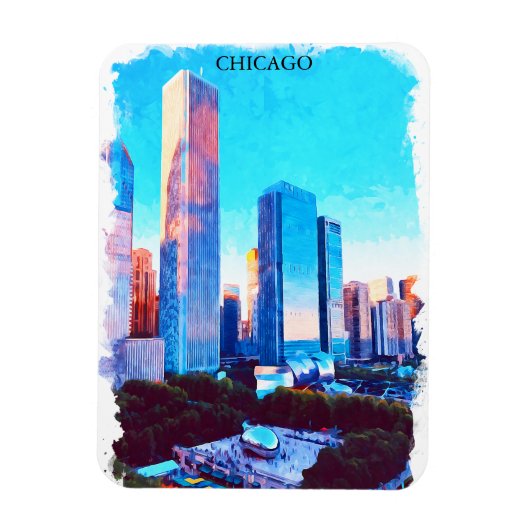 Chicago Illinois Watercolor Paint Illustration マグネット (縦)