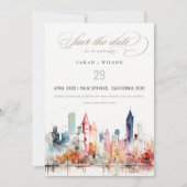 Chicago Illinois Watercolor Scape Photo Wedding セーブザデート (正面)