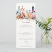 Chicago Illinois Watercolor Scape Wedding Menu 招待状 (スタンド正面)