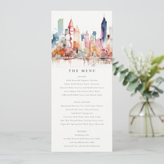 Chicago Illinois Watercolor Scape Wedding Menu 招待状 (スタンド正面)