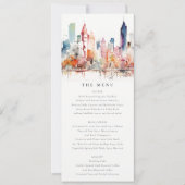 Chicago Illinois Watercolor Scape Wedding Menu 招待状 (正面)