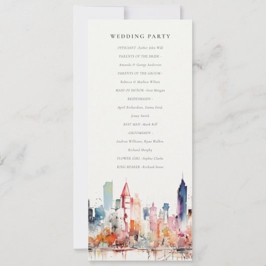 Chicago Illinois Watercolor Scape Wedding Program 招待状 (裏面)