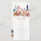Chicago Illinois Watercolor Scape Wedding Program 招待状 (正面/裏面)