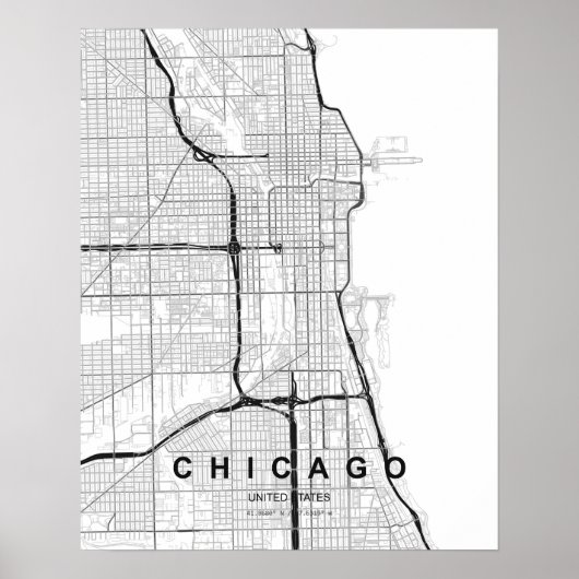 Chicago Minimalist Map (Black & White) ポスター (正面)