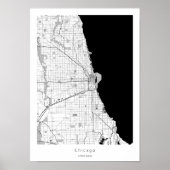 Chicago Modern Minimal Black and White Line Map ポスター (正面)
