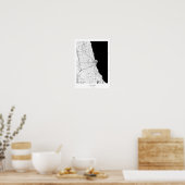 Chicago Modern Minimal Black and White Line Map ポスター (キッチン)