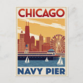 Chicago Navy Pier Skyline Retro ポストカード (正面)