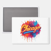 Chicago Neon Street Art Splash magnet マグネット (正面/裏面)