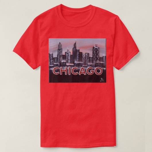 Chicago Night Lights up letters in Red Dusk The Wi Tシャツ (デザイン正面)