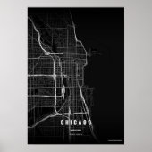 Chicago Noir Map Print Wall art Poster Gift Idea ポスター (正面)