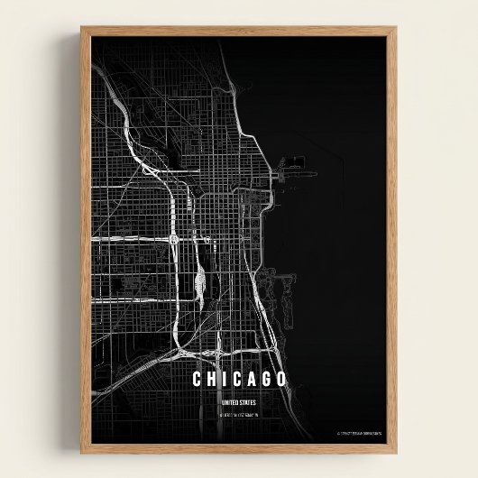Chicago Noir Map Print Wall art Poster Gift Idea ポスター