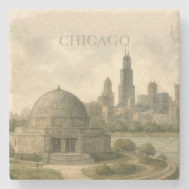 Chicago Planetarium Custom Watercolor Landmark ストーンコースター