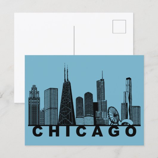 Chicago Postcard – Iconic Skyline Silhouette  ポストカード (正面/裏面)